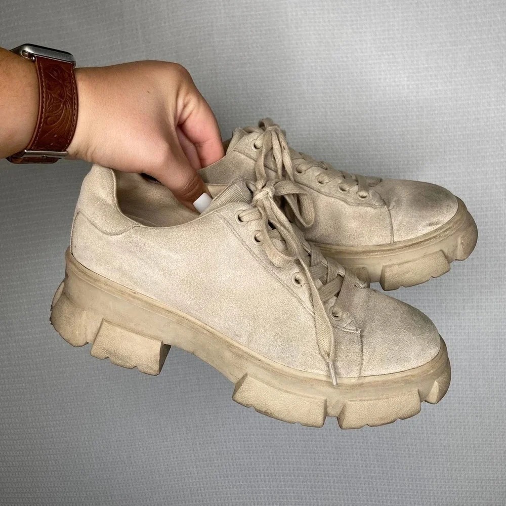 Steve Madden Platform Sneakers Women's 9 Cream‎ Beige Chunky Y2K Grunge Shoes